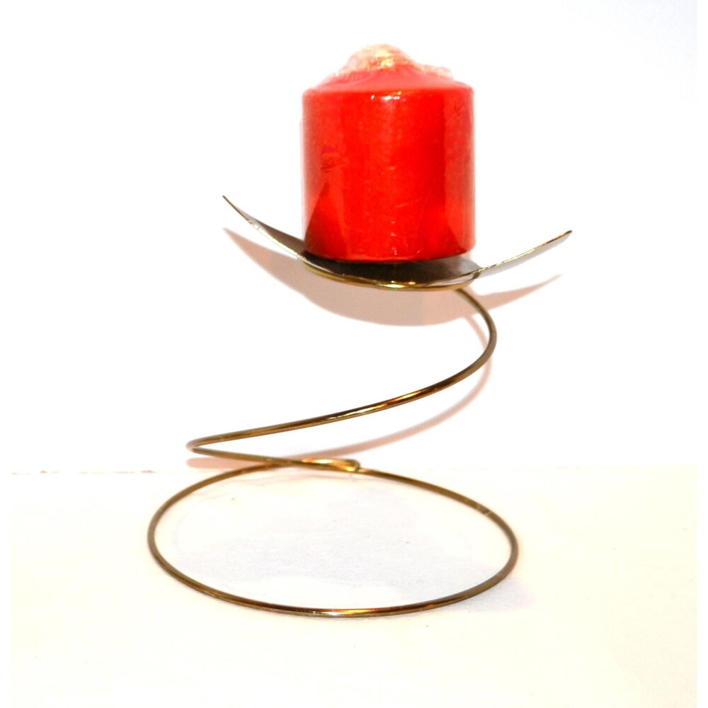 Mid Century Modern Mascot Twisted Orb Centerpiece Metal Gold Candle Holder